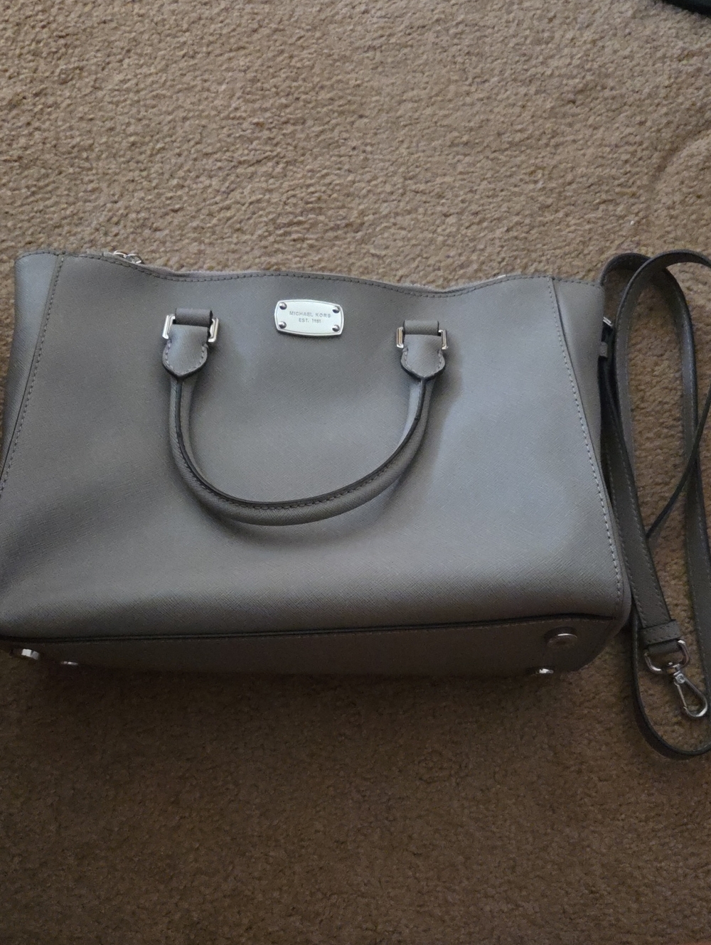 Michael Kors Taupe Saffiano Leather Satchel with Detachable Strap